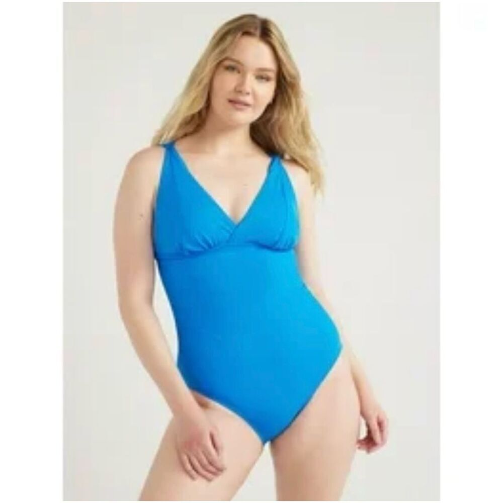 🌸 Land End Blue One Piece Swimsuit With Padding and Adjustable Straps Size Small